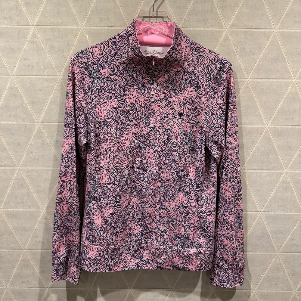 Lilly Pulitzer Pink and Navy Floral-Print Long Sleeve Tee